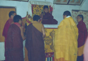 Mandala offering to H.E. Dzogchen Rinpoche by Khenpo Palden Sherab and Khenpo Rahor Thupten